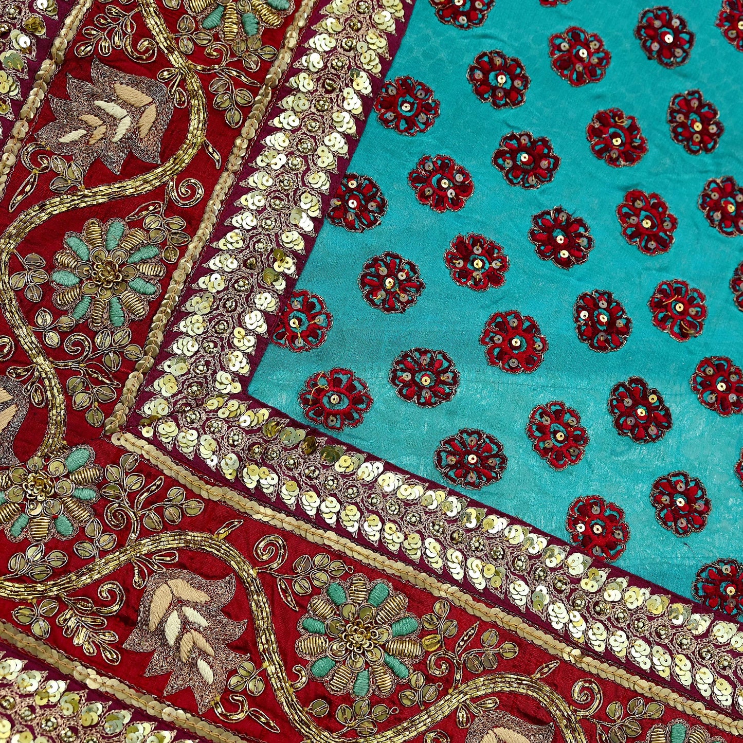 Indian Pre-Owned Sari Blue Pure Georgette Silk Hand Embroidered Designer Anamika Khanna Lehenga Sarees Ethnic Zardozi/Dabka Wedding Sarees