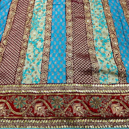 Indian Pre-Owned Sari Blue Pure Georgette Silk Hand Embroidered Designer Anamika Khanna Lehenga Sarees Ethnic Zardozi/Dabka Wedding Sarees