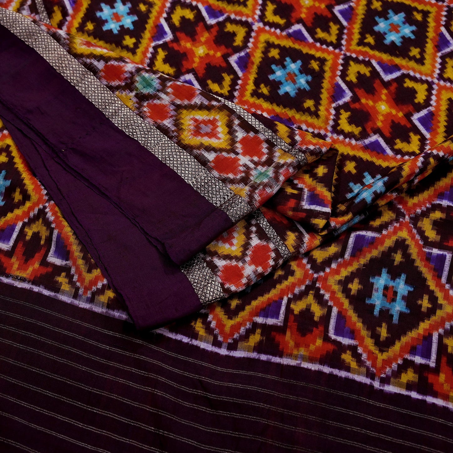 Indian Antique Vintage Coffee Brown Sari Hand Woven Double Ikat Patola Sarees 100% Pure Silk Craft Fabric 5Yd Dress Making Sewing