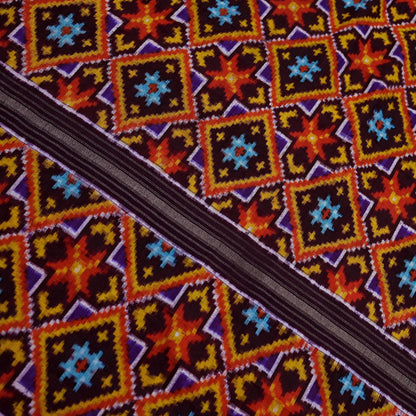 Indian Antique Vintage Coffee Brown Sari Hand Woven Double Ikat Patola Sarees 100% Pure Silk Craft Fabric 5Yd Dress Making Sewing