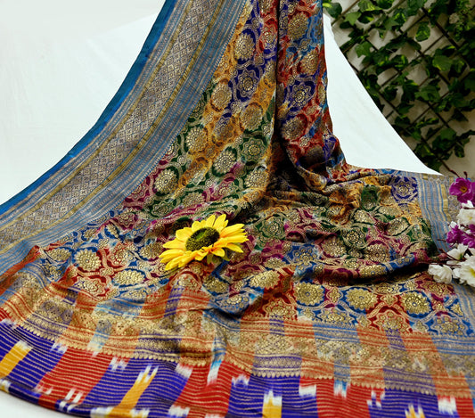 Indian Antique Vintage Heavy Wedding Sari Multi Pure Satin Silk Hand Woven Banarasi Sarees Zari 5Yd Pre-owned