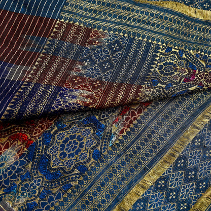 Indian Antique Vintage Heavy Wedding Sari Multi Pure Satin Silk Hand Woven Banarasi Sarees Zari 5Yd Pre-owned