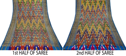 Indian Antique Vintage Heavy Wedding Sari Multi Pure Satin Silk Hand Woven Banarasi Sarees Zari 5Yd Pre-owned