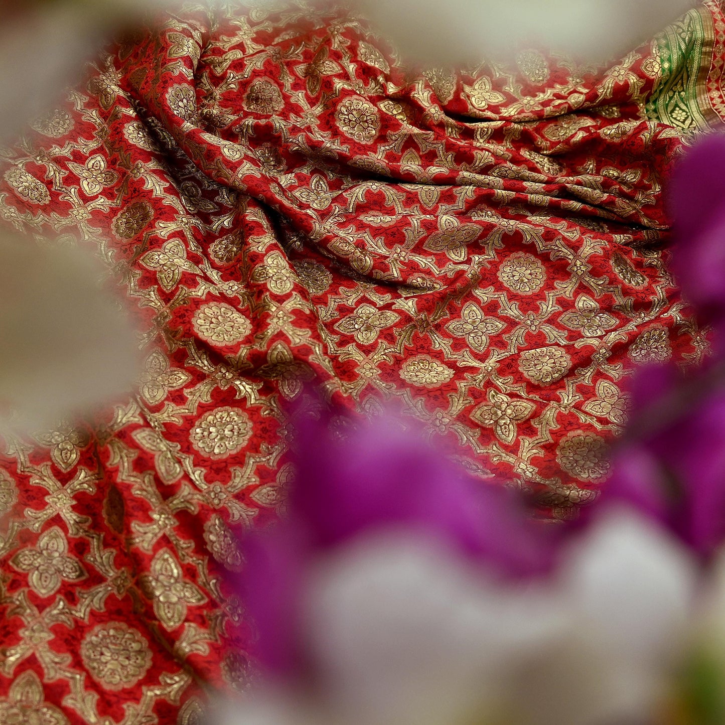 Indian Antique Vintage Heavy Wedding Sari Red & Green Pure Satin Silk Hand Woven Banarasi Sarees Zari 5Yd Floral Pre-owned Designing