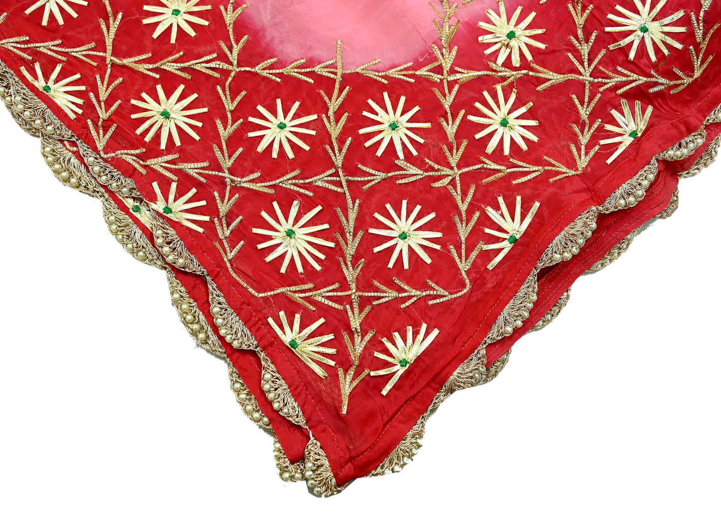 Indian Vintage Dupatta Pink & Red Organza Long Stole Hand Embroidered Scarves Veil Zari Sequins
