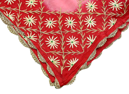 Indian Vintage Dupatta Pink & Red Organza Long Stole Hand Embroidered Scarves Veil Zari Sequins