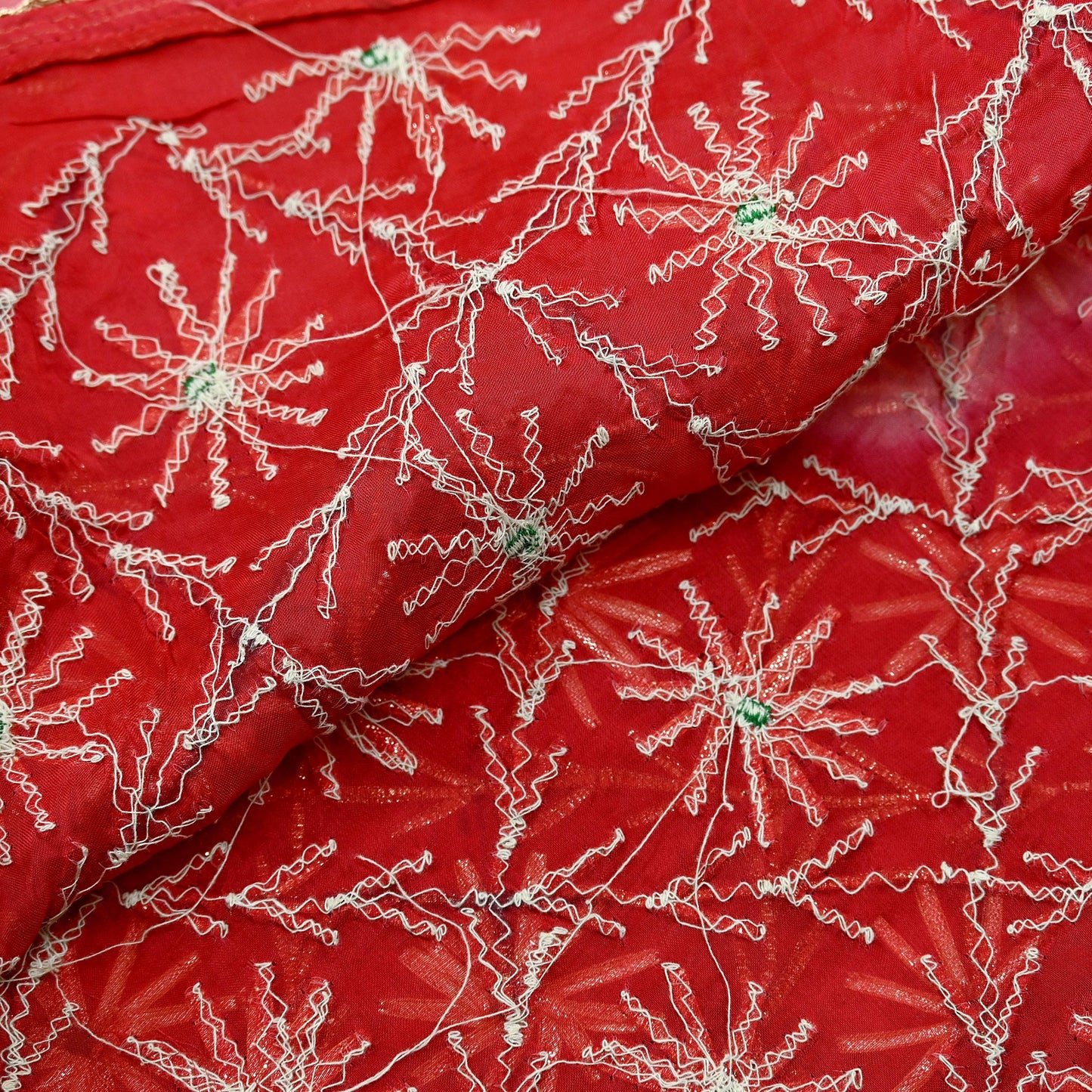 Indian Vintage Dupatta Pink & Red Organza Long Stole Hand Embroidered Scarves Veil Zari Sequins