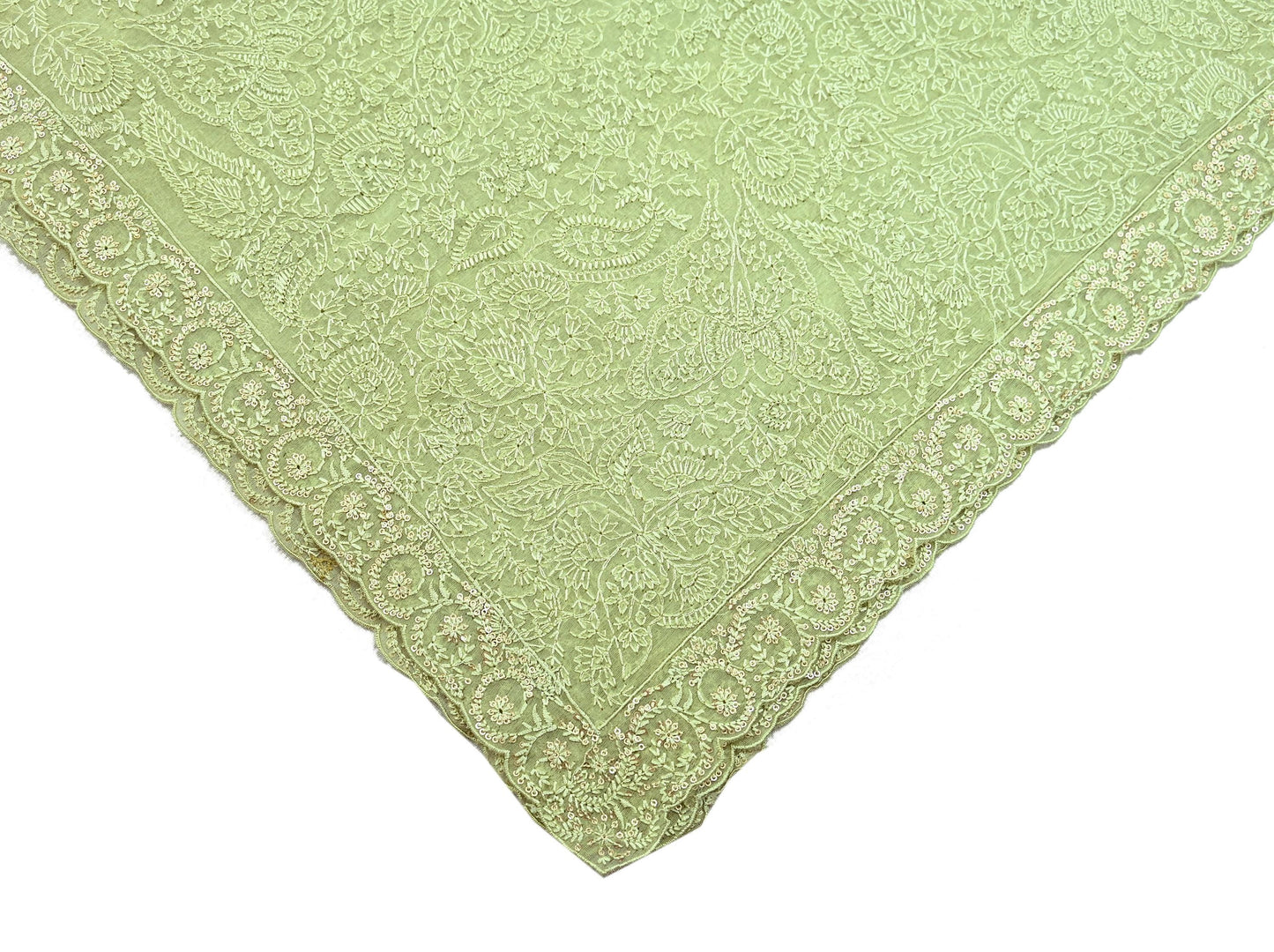 Indian Vintage Dupatta Green Georgette Long Stole Embroidered Scarves Stole Veil Wrap