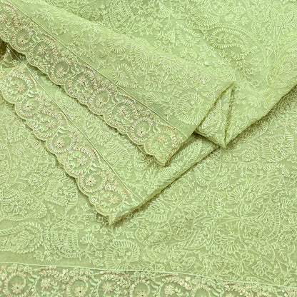 Indian Vintage Dupatta Green Georgette Long Stole Embroidered Scarves Stole Veil Wrap