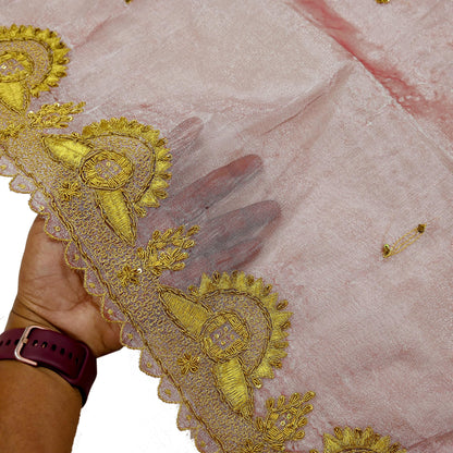 Indian Vintage Dupatta Pink Long Stole Hand Embroidered Tissue Scarves Veil Zardozi Zari Soft Scarf Wrap Boho