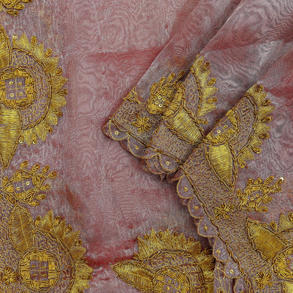 Indian Vintage Dupatta Pink Long Stole Hand Embroidered Tissue Scarves Veil Zardozi Zari Soft Scarf Wrap Boho