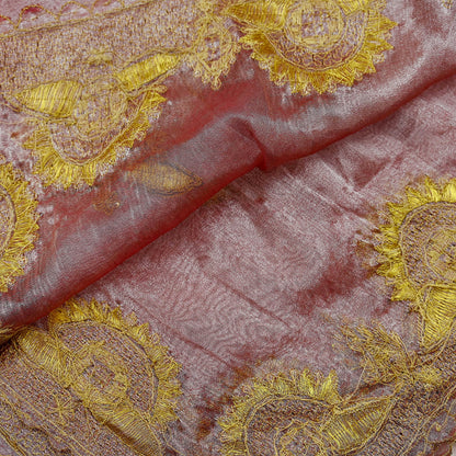 Indian Vintage Dupatta Pink Long Stole Hand Embroidered Tissue Scarves Veil Zardozi Zari Soft Scarf Wrap Boho