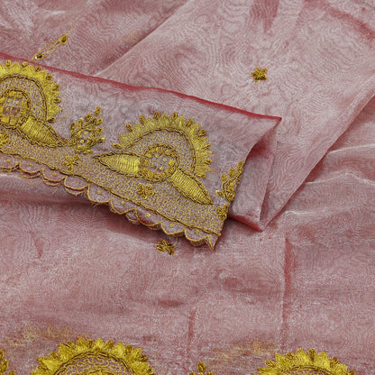 Indian Vintage Dupatta Pink Long Stole Hand Embroidered Tissue Scarves Veil Zardozi Zari Soft Scarf Wrap Boho