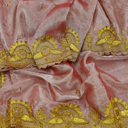 Indian Vintage Dupatta Pink Long Stole Hand Embroidered Tissue Scarves Veil Zardozi Zari Soft Scarf Wrap Boho