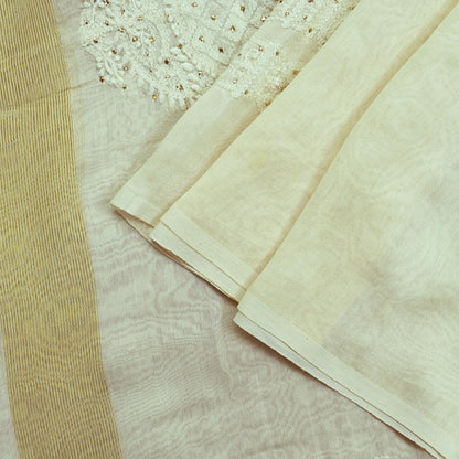 Indian Vintage Dupatta Ivory Long Stole Pure Chanderi silk Handmade Mukesh & Chikankari Scarves Veil Scarf Wrap Zari Floral Design