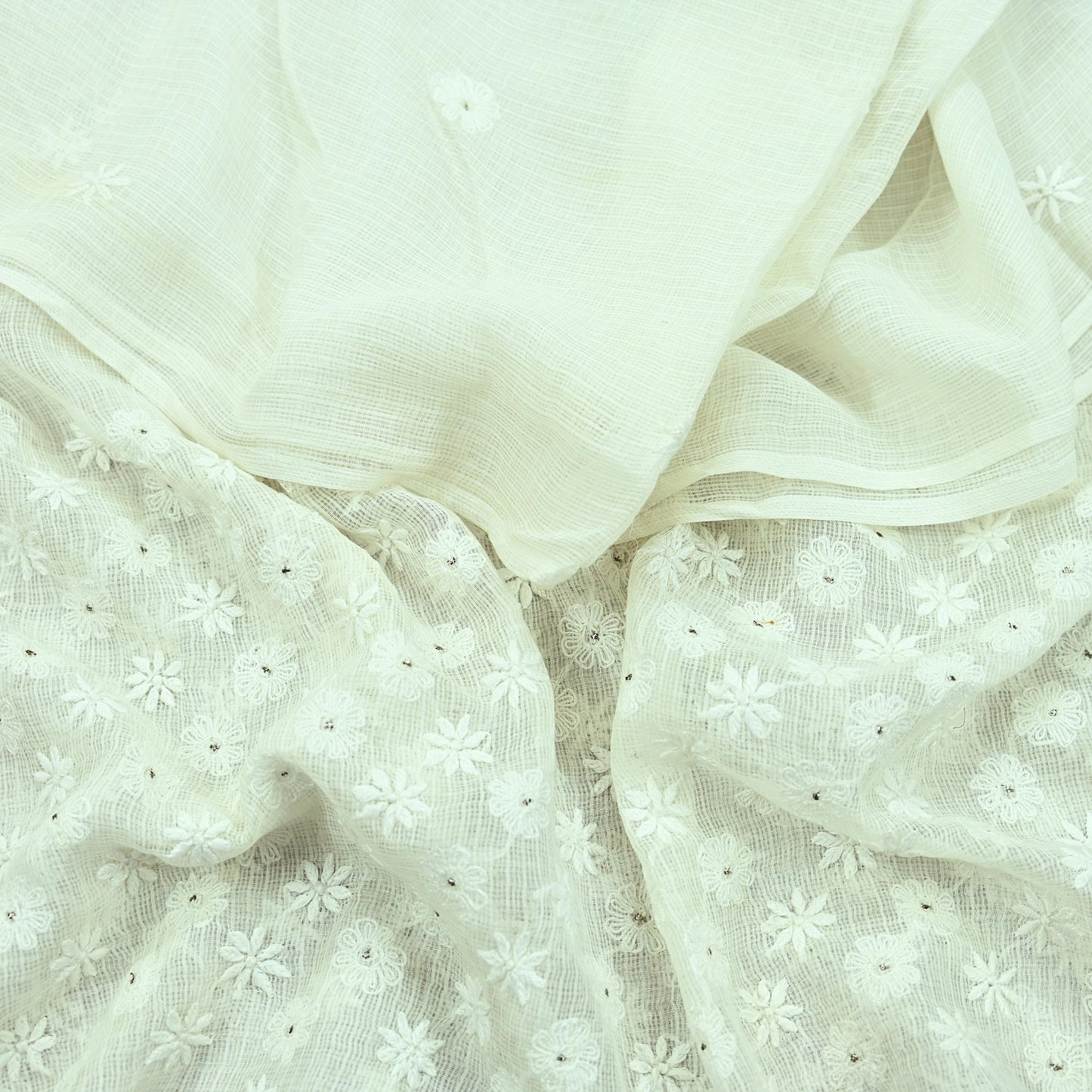 Indian Vintage White Dupatta Long Stole Pure Cotton Handmade Mukesh & Chikankari Scarves Veil Scarf Wrap Hippie Boho Soft