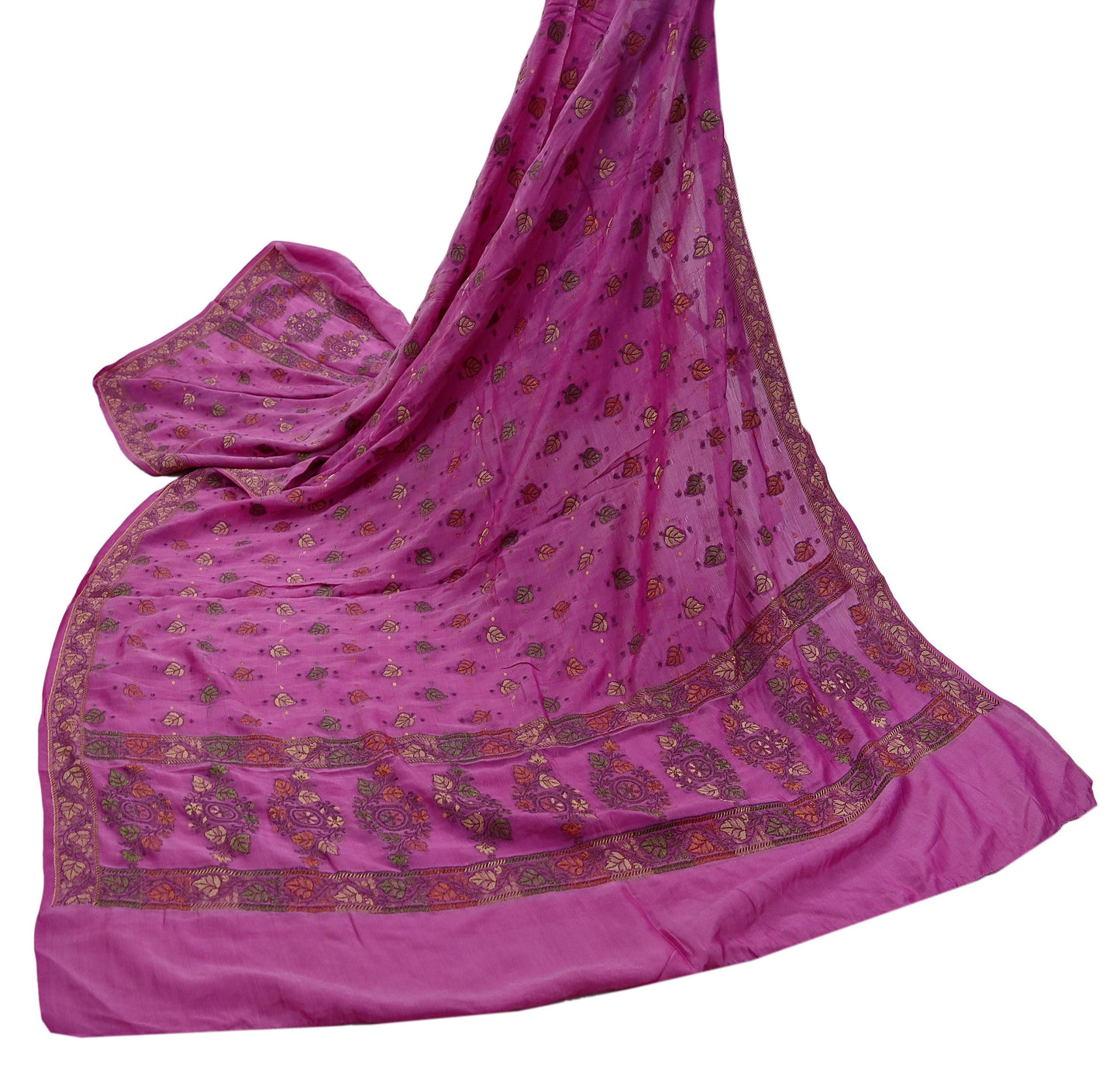 Indian Vintage Pink Dupatta Long Stole Pure Silk Hand Woven Scarves Veil Scarf Wrap Floral