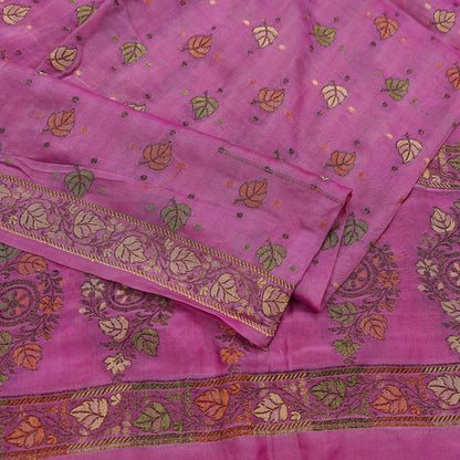 Indian Vintage Pink Dupatta Long Stole Pure Silk Hand Woven Scarves Veil Scarf Wrap Floral