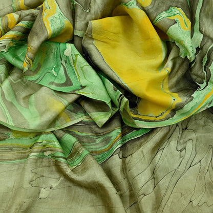 Indian Vintage Dupatta Green & yellow Long Stole Digital Printed Hijab Blend Cotton Scarves Veil Soft Wrap Boho