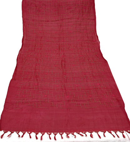 Indian Vintage Pink Dupatta Pure silk Long Stole Hand Embroidered Scarves Floral Design Stole Veil Wrap