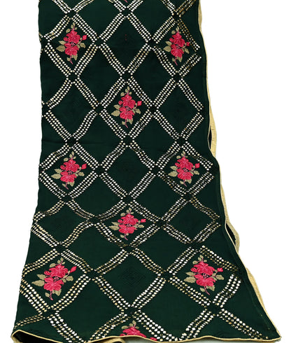 Indian Vintage Bottle Green Dupatta Pure silk Long Stole Hand Embroidered Scarves Floral Design Stole Veil Wrap