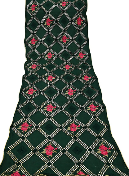 Indian Vintage Bottle Green Dupatta Pure silk Long Stole Hand Embroidered Scarves Floral Design Stole Veil Wrap