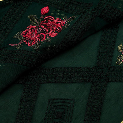 Indian Vintage Bottle Green Dupatta Pure silk Long Stole Hand Embroidered Scarves Floral Design Stole Veil Wrap
