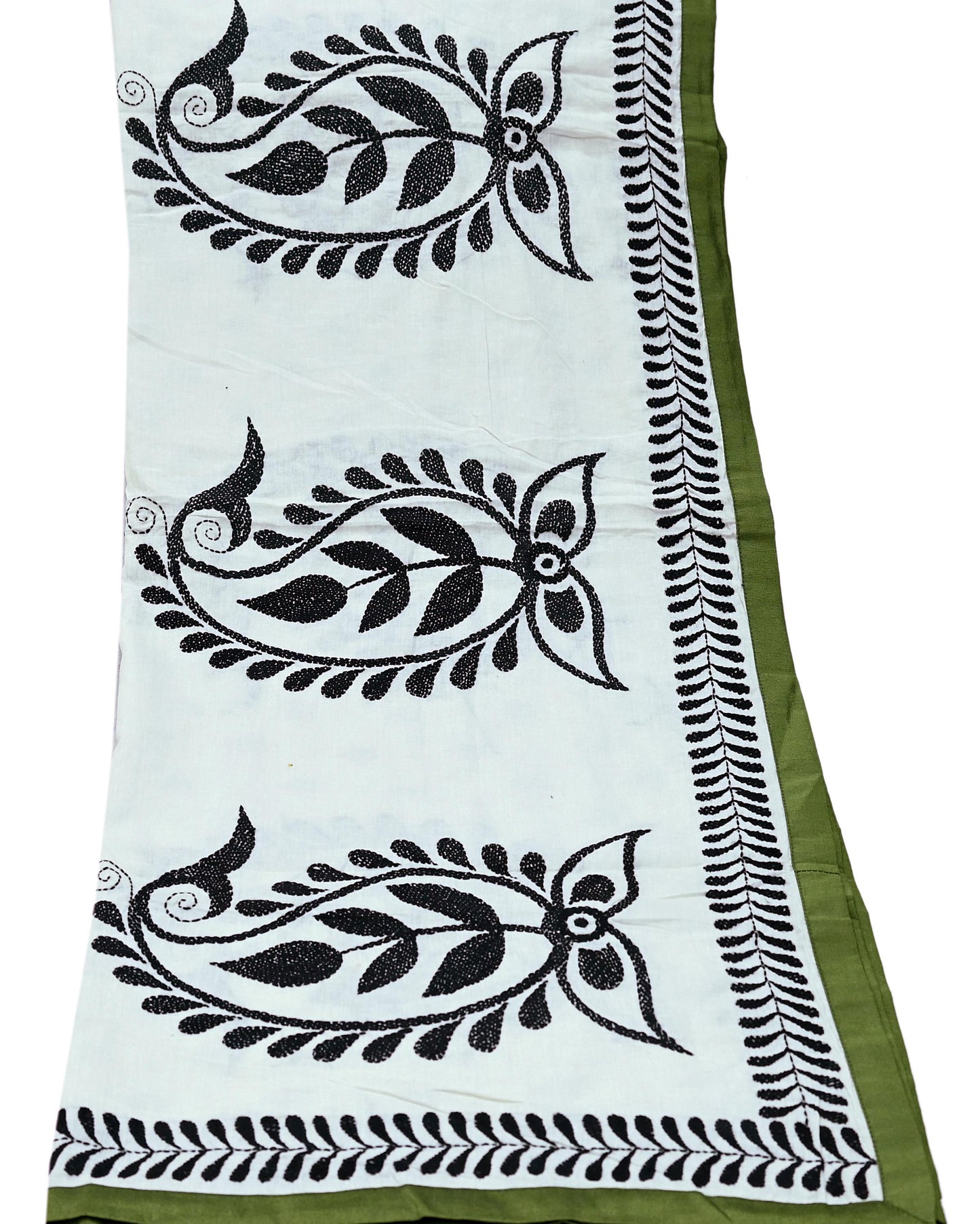 Indian Vintage White Dupatta Long Stole Pure Cotton Hand Embroidered Kantha Scarves Veil Scarf Wrap