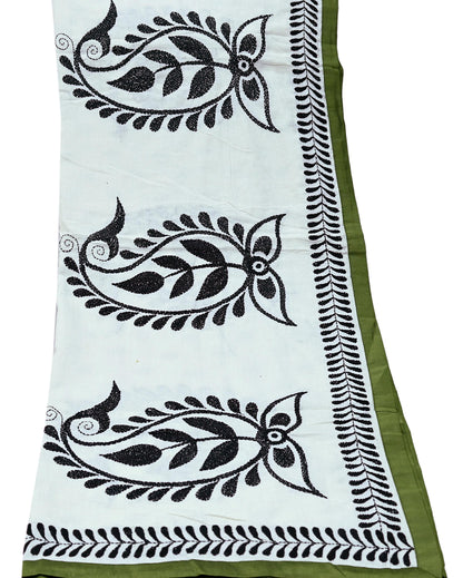 Indian Vintage White Dupatta Long Stole Pure Cotton Hand Embroidered Kantha Scarves Veil Scarf Wrap