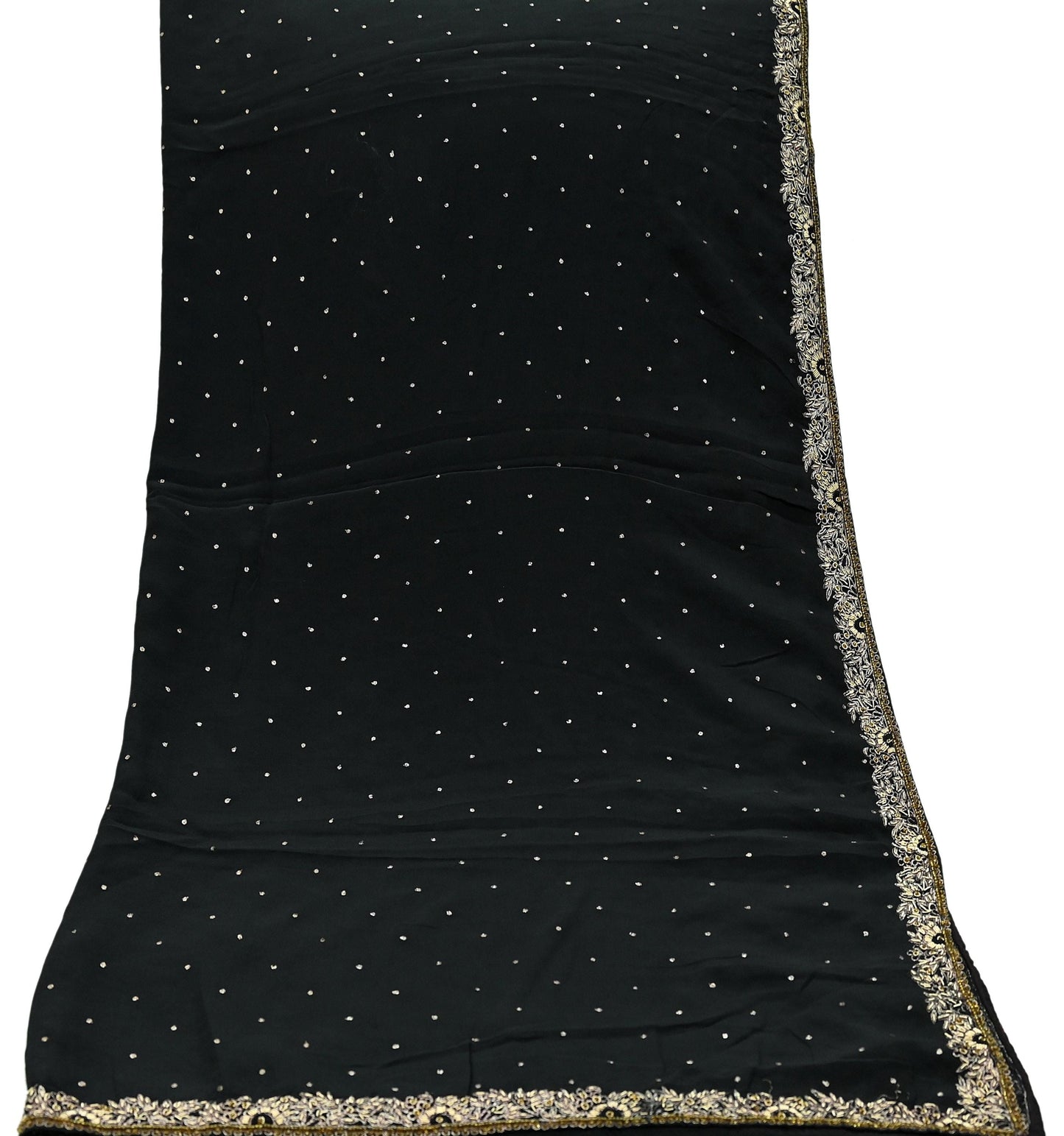 Indian Vintage Black Dupatta Long Stole Pure Crepe Silk Hand Embroidered Scarves Veil Scarf Wrap Hippie Boho Zardozi/ Dabka