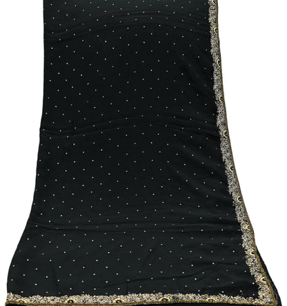 Indian Vintage Black Dupatta Long Stole Pure Crepe Silk Hand Embroidered Scarves Veil Scarf Wrap Hippie Boho Zardozi/ Dabka