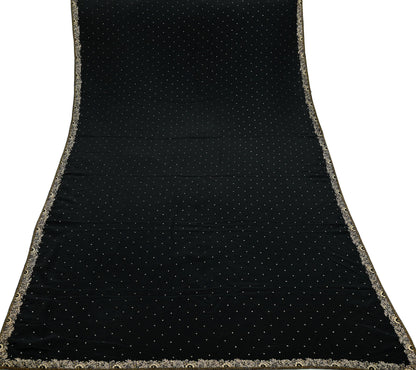Indian Vintage Black Dupatta Long Stole Pure Crepe Silk Hand Embroidered Scarves Veil Scarf Wrap Hippie Boho Zardozi/ Dabka