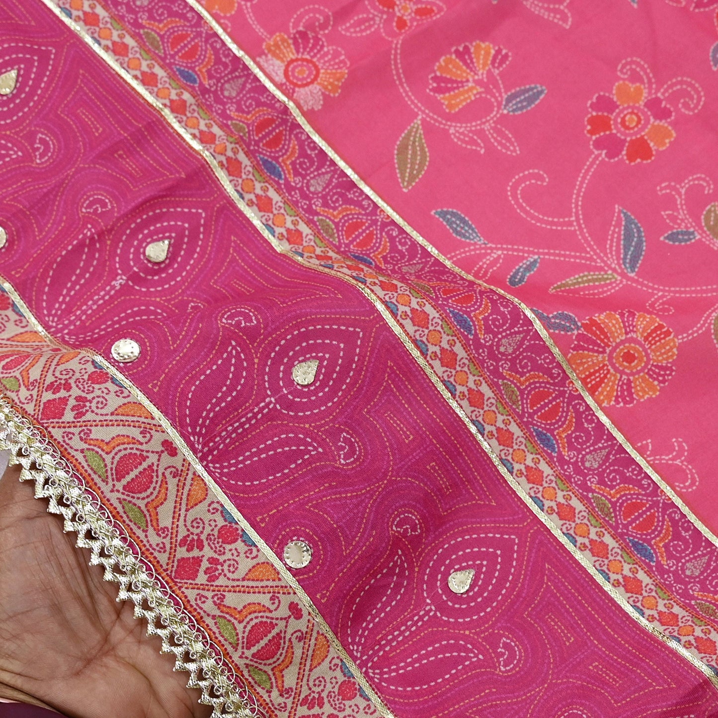 Indian Vintage Pink & Peach Dupatta Long Stole Blend Silk Embroidered Scarves Veil Scarf Wrap Hippie Boho Soft Floral