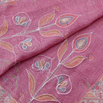 Indian Vintage Pink & Peach Dupatta Long Stole Blend Silk Embroidered Scarves Veil Scarf Wrap Hippie Boho Soft Floral