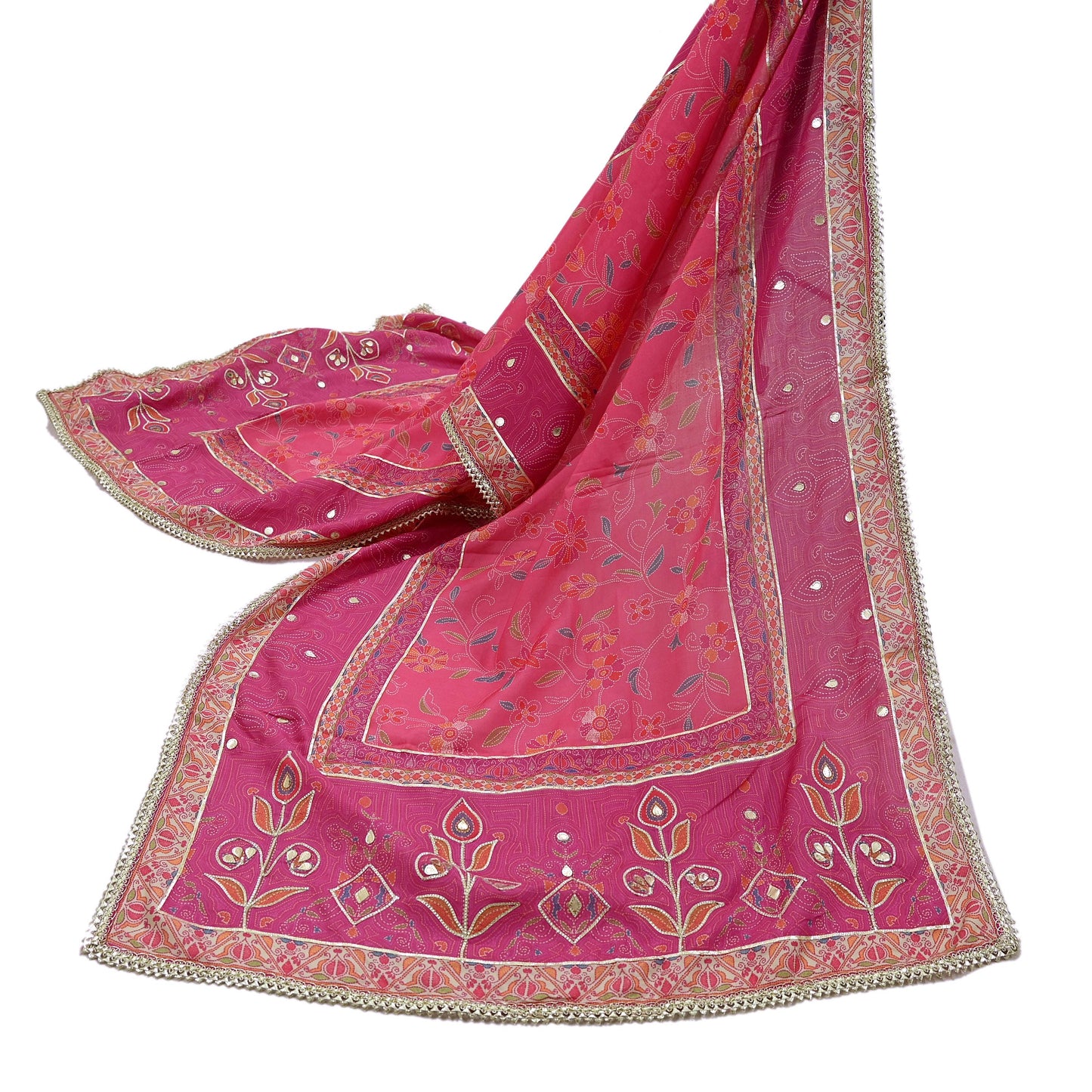 Indian Vintage Pink & Peach Dupatta Long Stole Blend Silk Embroidered Scarves Veil Scarf Wrap Hippie Boho Soft Floral