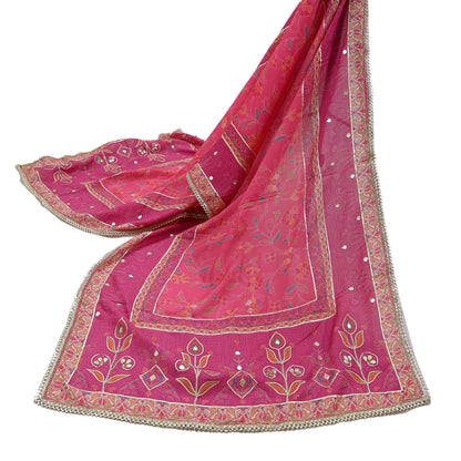 Indian Vintage Pink & Peach Dupatta Long Stole Blend Silk Embroidered Scarves Veil Scarf Wrap Hippie Boho Soft Floral