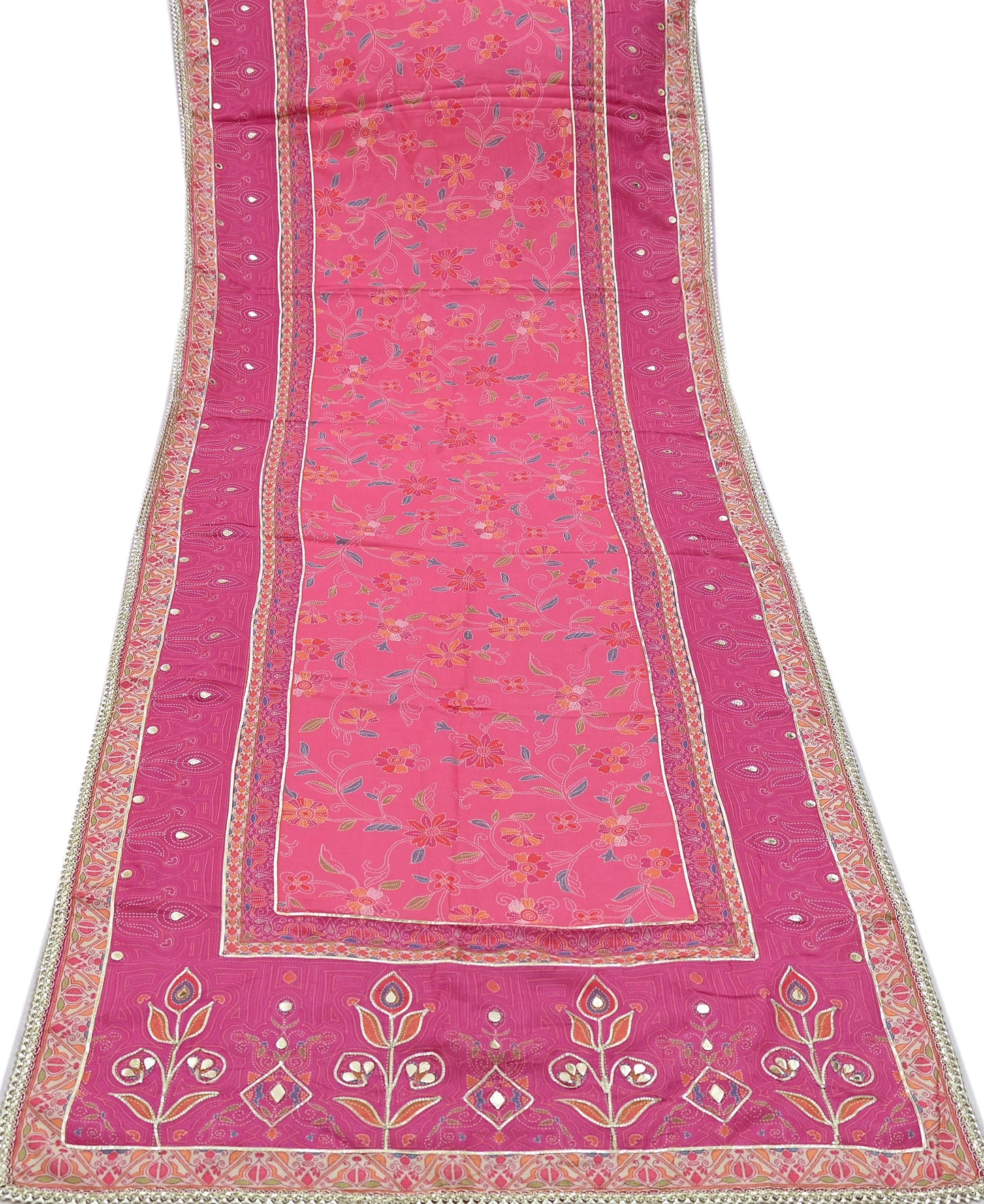 Indian Vintage Pink & Peach Dupatta Long Stole Blend Silk Embroidered Scarves Veil Scarf Wrap Hippie Boho Soft Floral