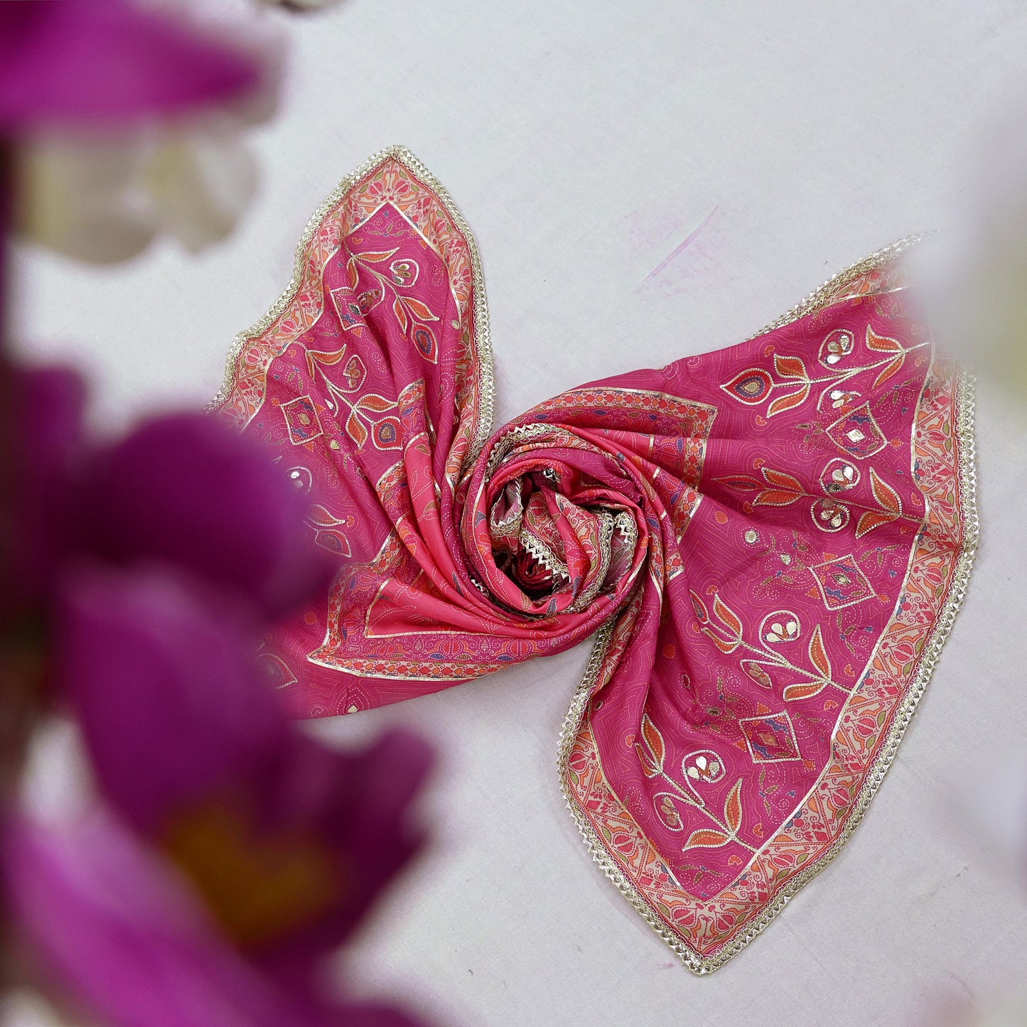 Indian Vintage Pink & Peach Dupatta Long Stole Blend Silk Embroidered Scarves Veil Scarf Wrap Hippie Boho Soft Floral