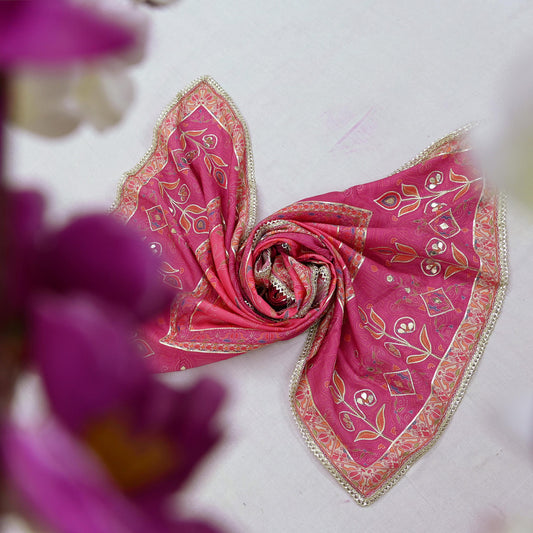 Indian Vintage Pink & Peach Dupatta Long Stole Blend Silk Embroidered Scarves Veil Scarf Wrap Hippie Boho Soft Floral
