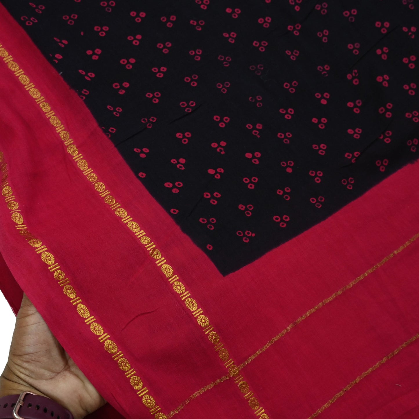 Indian Vintage Sari Red & black Bandhani Printed 100% Pure Cotton Sarees Craft Fabric Soft 5Yd Sewing Sarong Wrap Boho Dress making Quilting