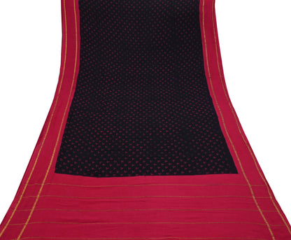 Indian Vintage Sari Red & black Bandhani Printed 100% Pure Cotton Sarees Craft Fabric Soft 5Yd Sewing Sarong Wrap Boho Dress making Quilting