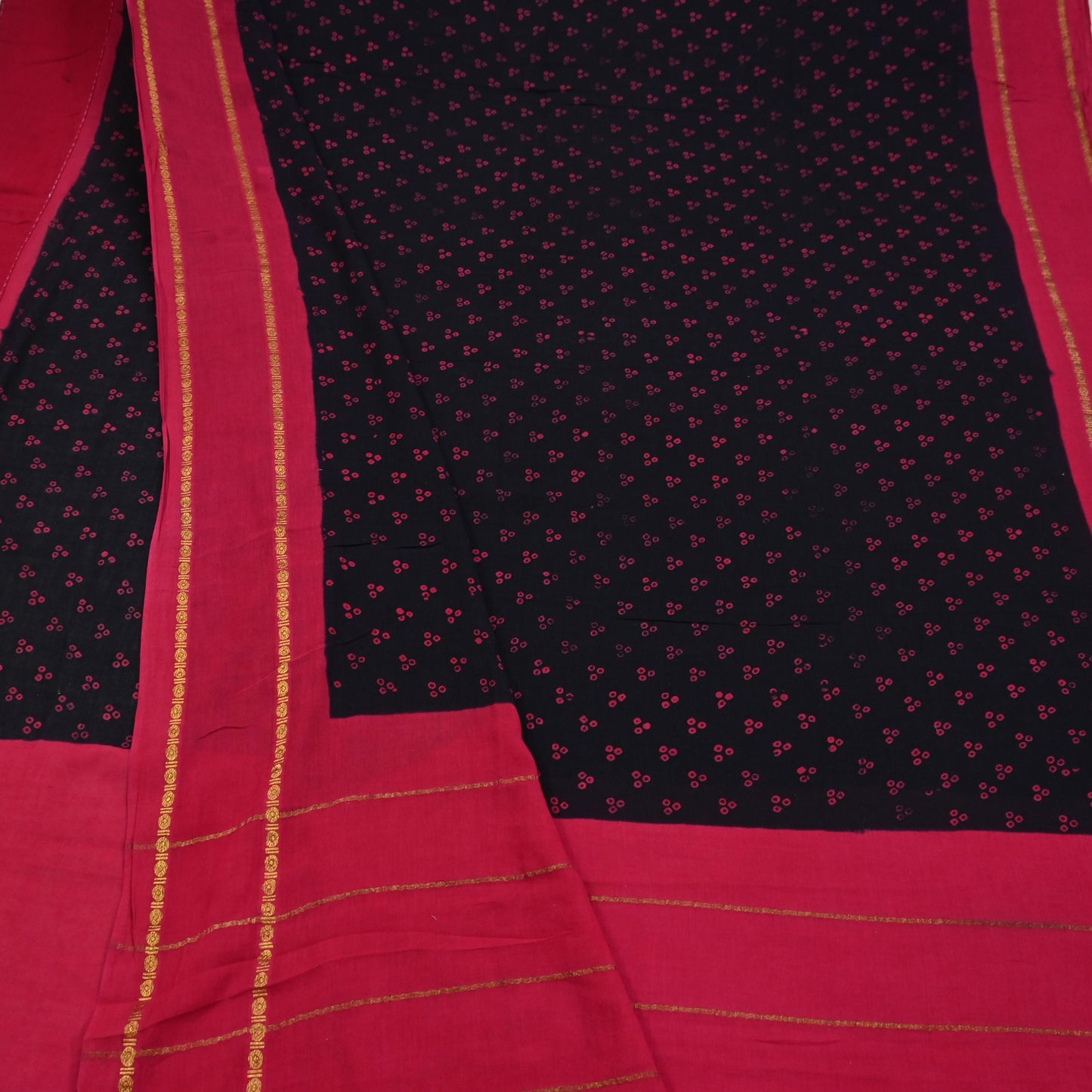 Indian Vintage Sari Red & black Bandhani Printed 100% Pure Cotton Sarees Craft Fabric Soft 5Yd Sewing Sarong Wrap Boho Dress making Quilting