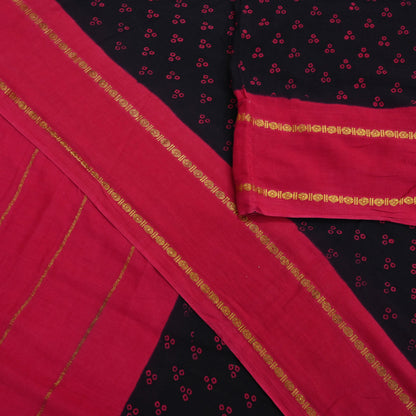 Indian Vintage Sari Red & black Bandhani Printed 100% Pure Cotton Sarees Craft Fabric Soft 5Yd Sewing Sarong Wrap Boho Dress making Quilting