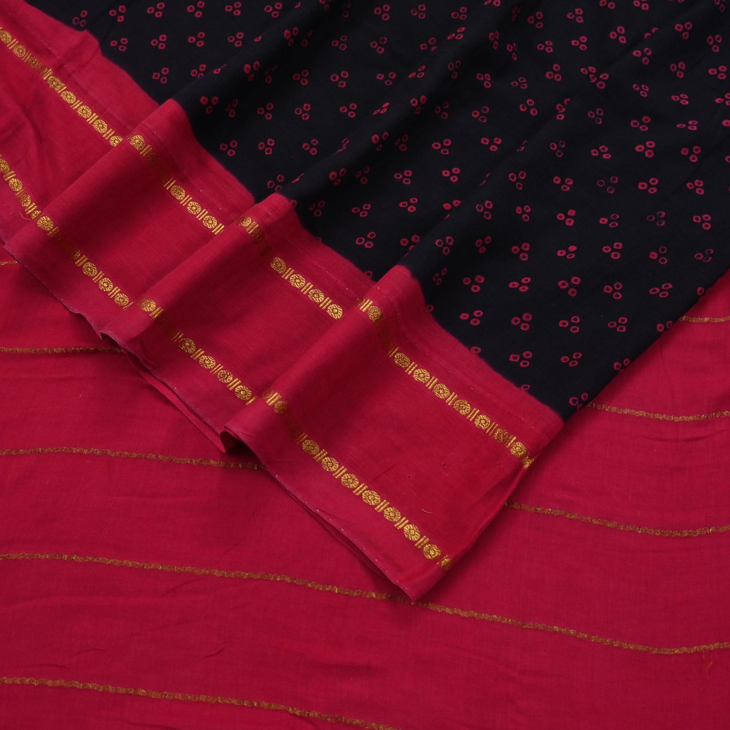 Indian Vintage Sari Red & black Bandhani Printed 100% Pure Cotton Sarees Craft Fabric Soft 5Yd Sewing Sarong Wrap Boho Dress making Quilting