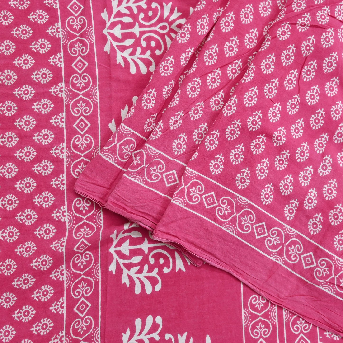 Indian Vintage Sari Pink Block Printed Pure Cotton Sarees 6Yd Craft Fabric Sewing Sarong Wrap Boho Upcycle quilting Dress making