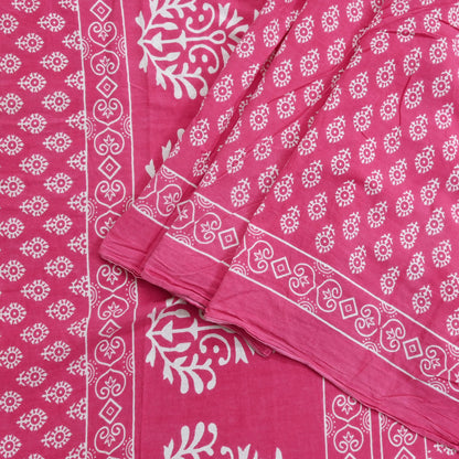 Indian Vintage Sari Pink Block Printed Pure Cotton Sarees 6Yd Craft Fabric Sewing Sarong Wrap Boho Upcycle quilting Dress making