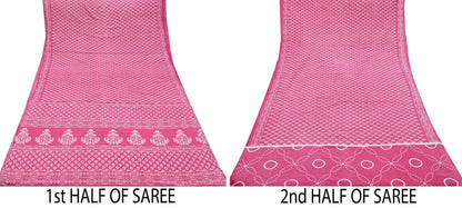 Indian Vintage Sari Pink Block Printed Pure Cotton Sarees 6Yd Craft Fabric Sewing Sarong Wrap Boho Upcycle quilting Dress making