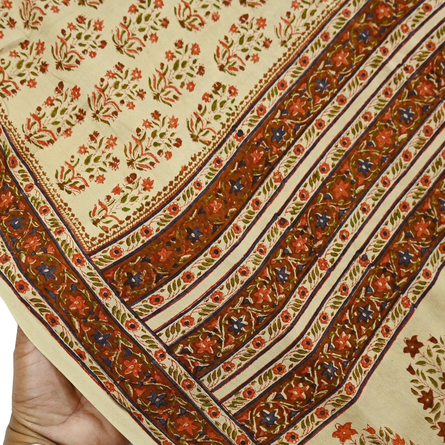 Indian Vintage Sari Beige Pure Crepe Silk Block Printed Sarees 6yd Sewing Floral Soft Craft Fabric Wrap Dress making Crafting Quilting Used