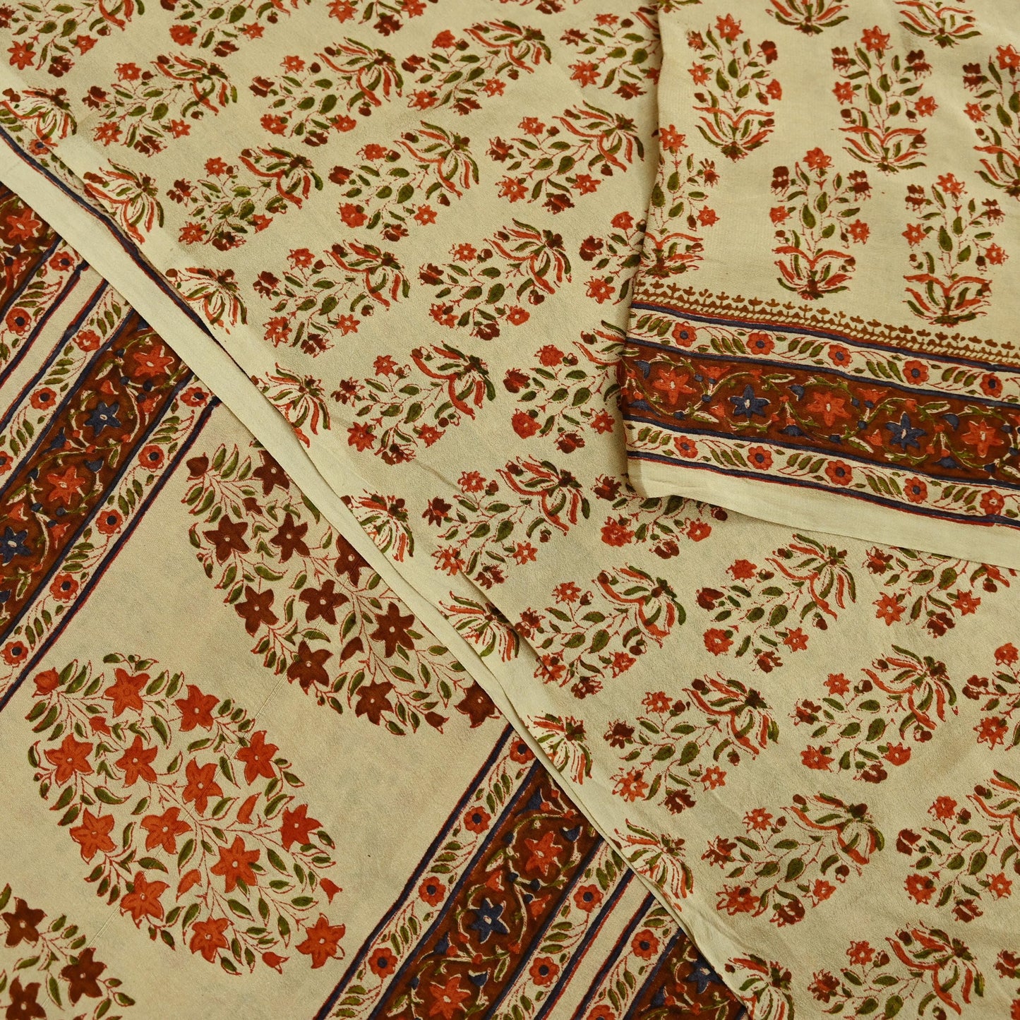 Indian Vintage Sari Beige Pure Crepe Silk Block Printed Sarees 6yd Sewing Floral Soft Craft Fabric Wrap Dress making Crafting Quilting Used