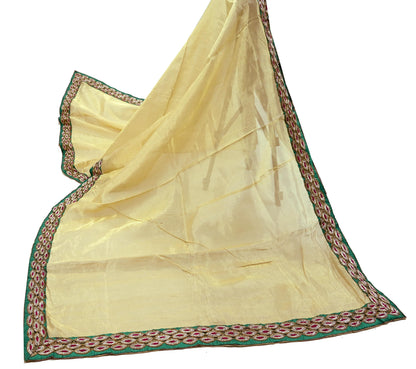 Indian Vintage Heavy Golden Dupatta Tissue Silk Long Stole Hand Embroidered Designer By Sabyasachi Veil Scarves Wedding/Bridal Wear
